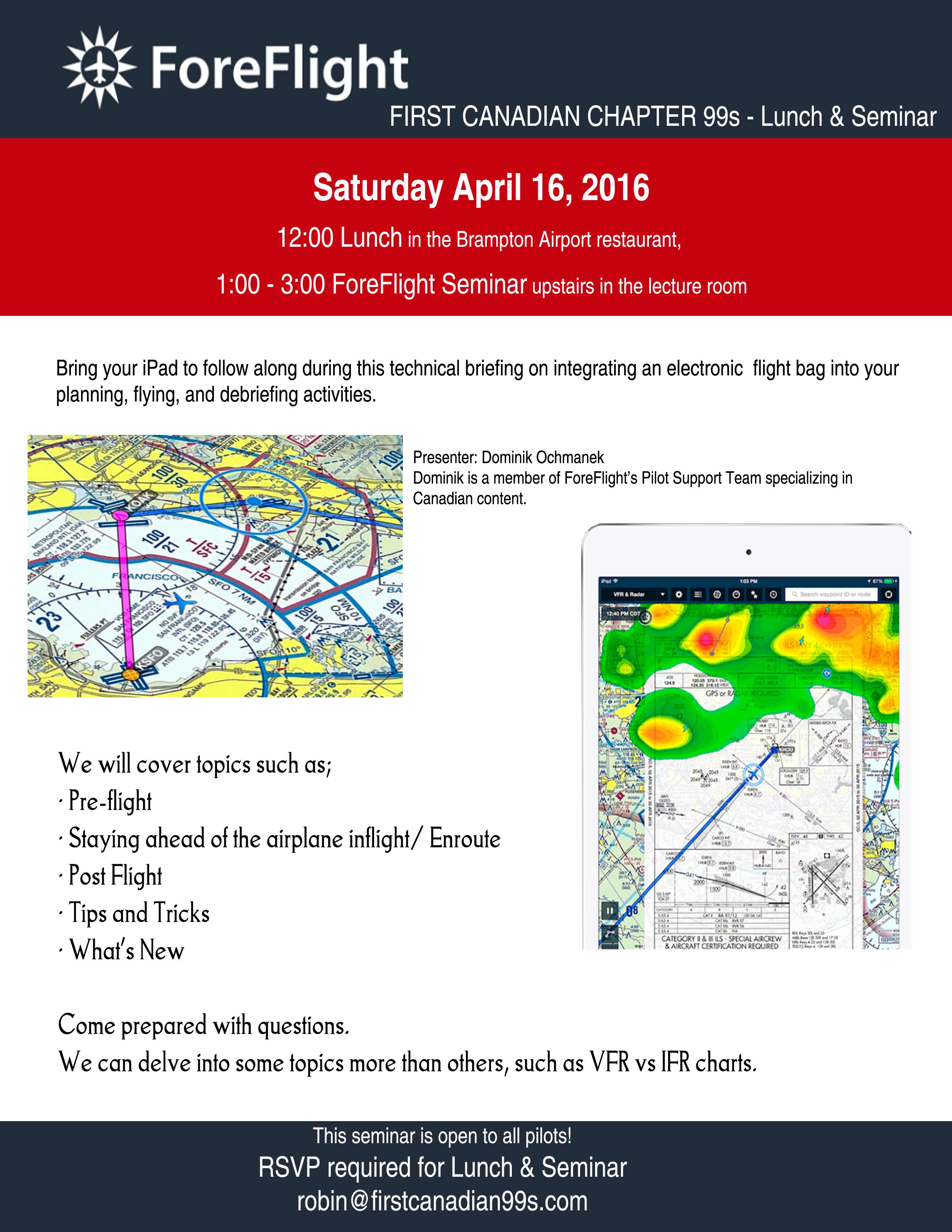 Read more about the article All 99s are invited to the First Canadian Chapter’s seminar on ForeFlight