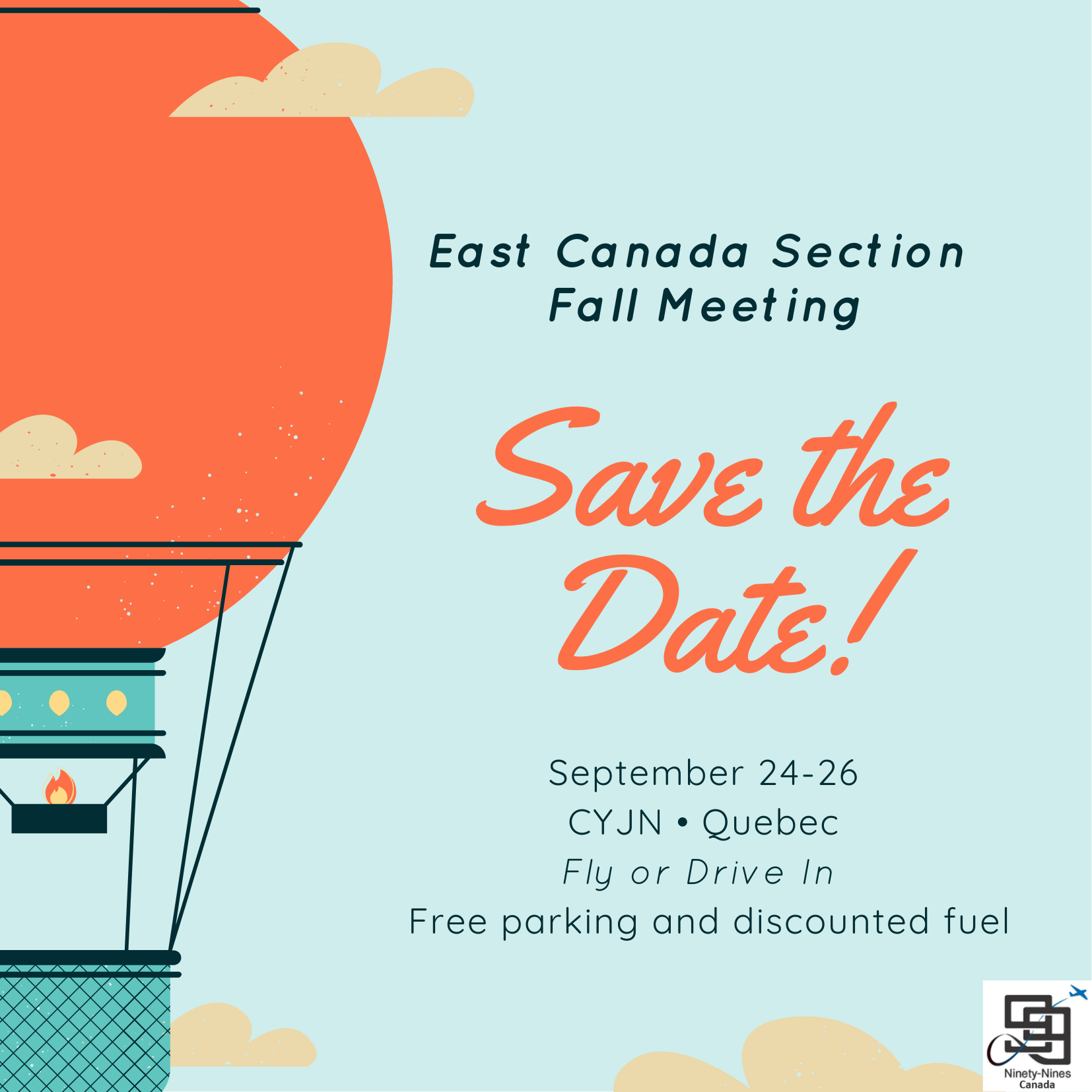 Read more about the article Save The Date!!! 99s East Canada Section Fall Meeting